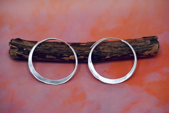Créoles Martelé Argent, Boucles D'oreilles Bohème Femme, Bijou Éthnique