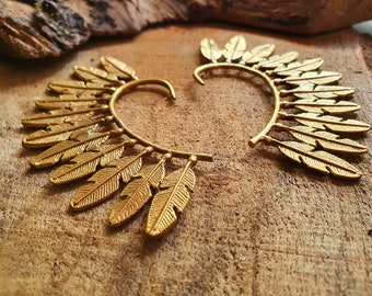 Ear Cuff Brass Feather design / Tribal / Boho / Costume / Fancy Dress / Cosplay / Festival Jewellery / Indian /