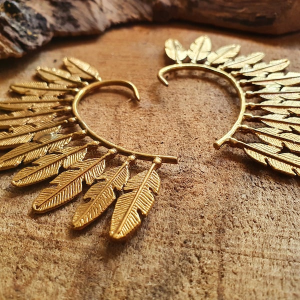 Ear Cuff Brass Feather design / Tribal / Boho / Costume / Fancy Dress / Cosplay / Festival Jewellery / Indian /