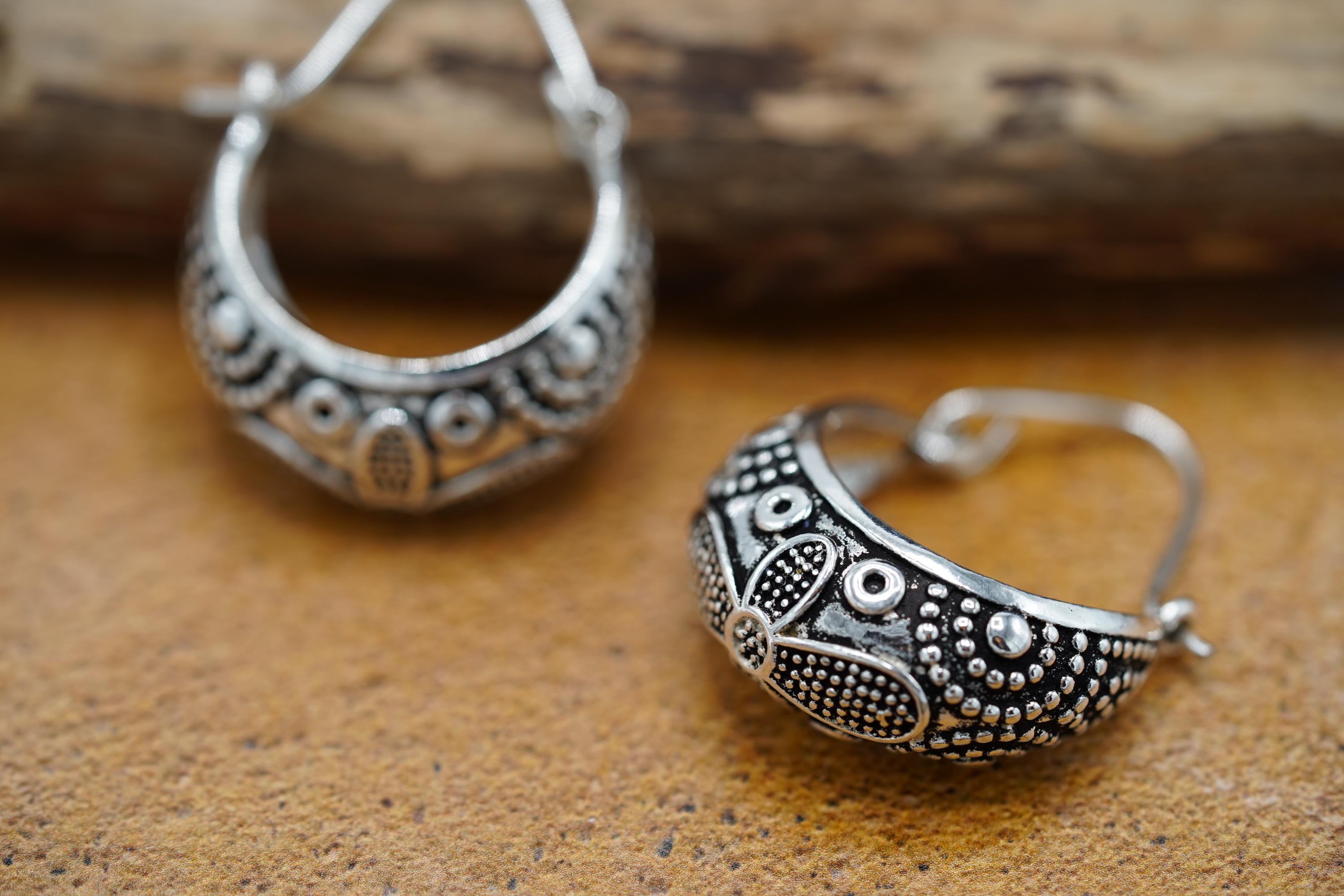 Boucles D'oreilles Pendantes Vintage En Argent 925 - Art Filaire, Avec Clous