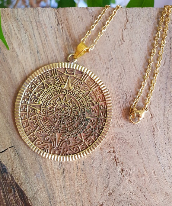 Golden Mayan Calendar Amulets Pendant Necklace Men Vintage - Temu