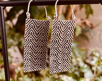 Silver Boho Rectangle Earrings / Boho Jewelery / Bohemian Look / Festival Fashion / Yoga / Gypsy / Rustic / Tribal Jewellery / Indian Design