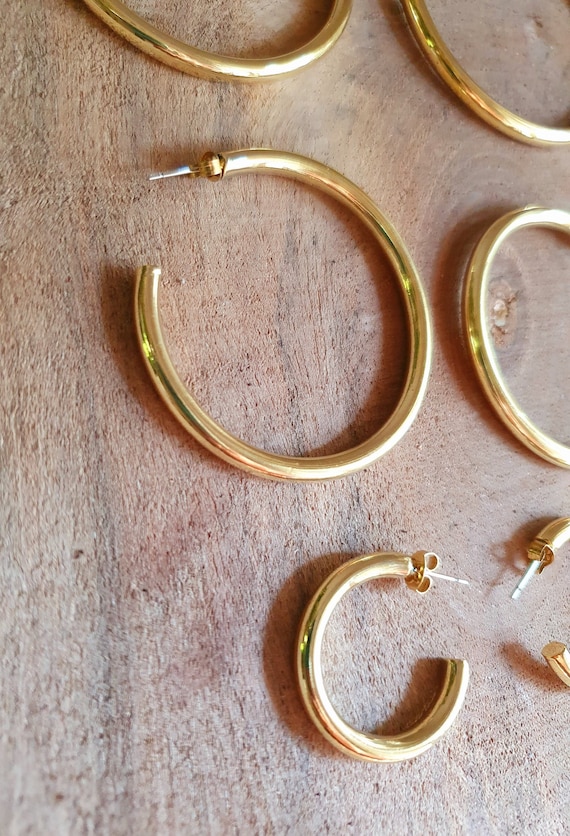 Créoles dorées / Épaisseur 4mm / Boucles d’oreilles Laiton / Créoles épaisses d'or / Bohème Rustique Ethnique Boho Gypsy Hippie