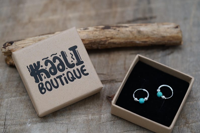 Tiny Turquoise Sterling Silver 925 Hoop Earrings, Small Hoops, Clicker Jewellery, Gift Box Option image 11