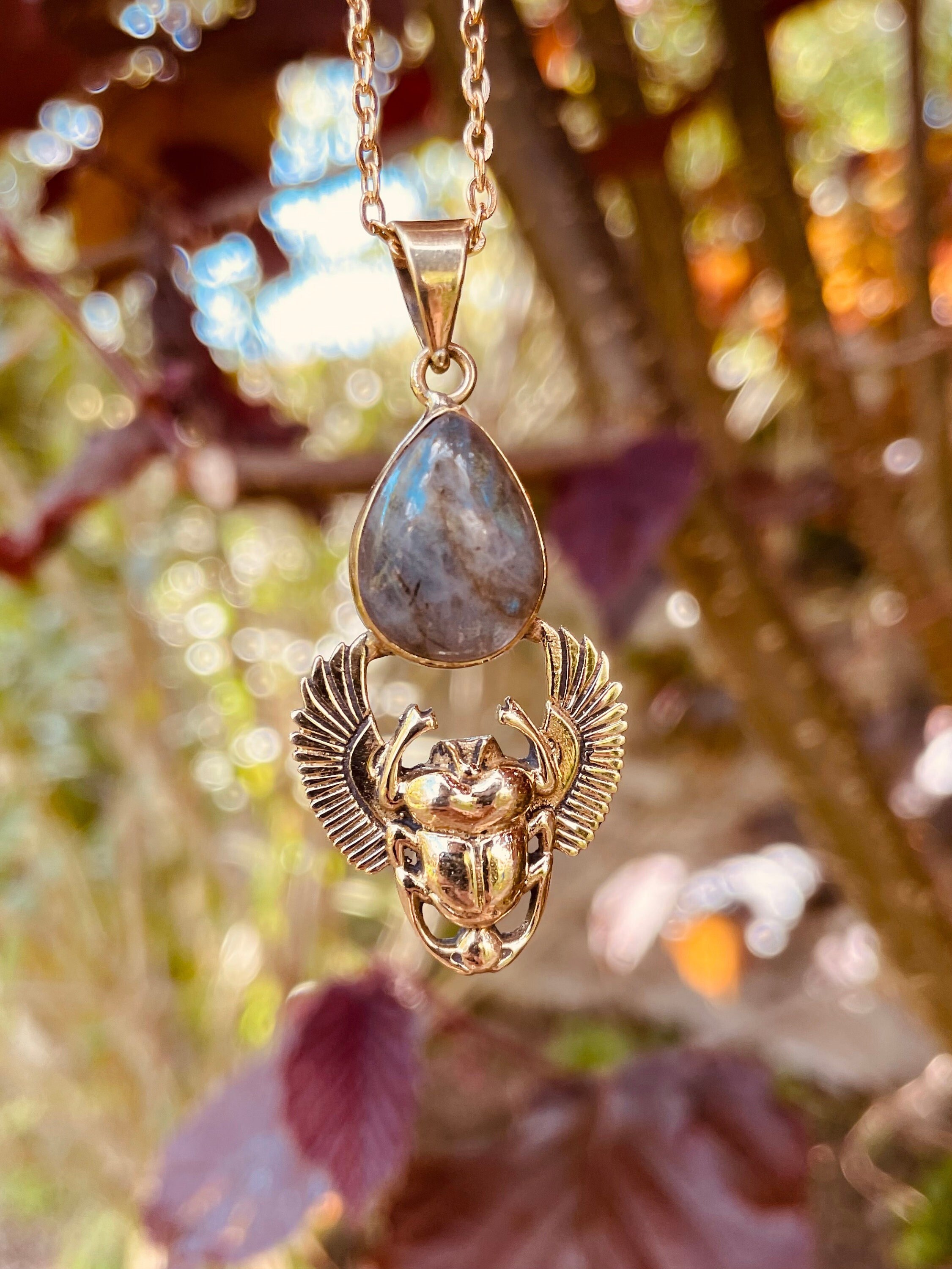 Collier Pendentif Talisman Féminin - Labradorite Ovale - Acier Inoxydable - Créateur Unique