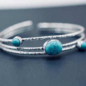 Manchette Bohème En Argent 925 Avec Turquoises Bleues (Neuf, Sans Boîte)