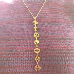 Gold Sieben 7 Chakren Halskette / Hypoallergen / Messing / Yoga / Reiki / Boho / Hippie / Rustikal / Ethnisch / Kristalle / Drittes Auge / Illuminati Bild 5