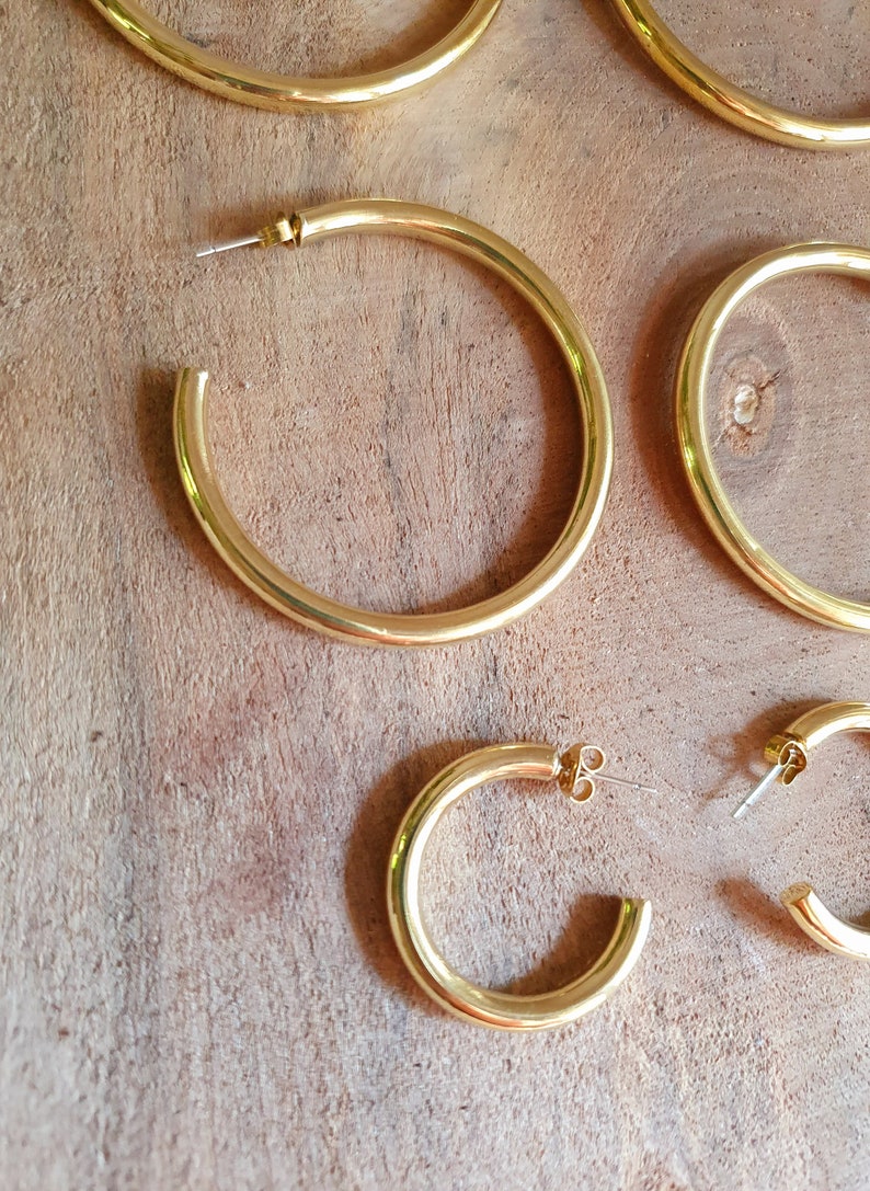 Thick Gold Hoop Earrings / Thickness 4mm / Brass / Ethnic / Vintage / Boho / Chic / Rustic / Psy / Gypsy / Bohemian image 8