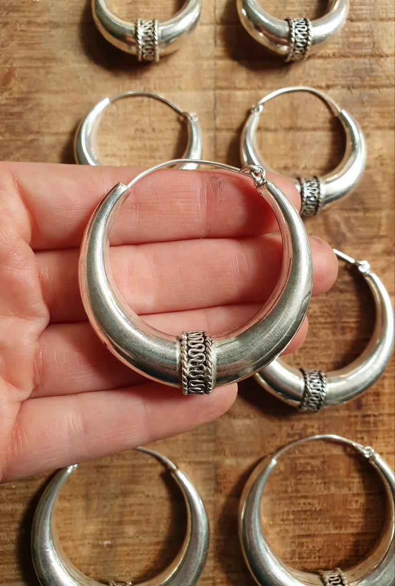 Silver Tribal Hoop Earrings / Ethnic / Rustic / Bohemian / Gold / Gypsy / Spiral / Hippie / Chunky / Festival / style image 7