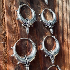 Tribal Chunky Silver Hoops Ethnic / Boho / Unisex / Mens / Rustic / Psy / Gypsy / Spiral / Hippie / Bohemian / Festival / style zdjęcie 2