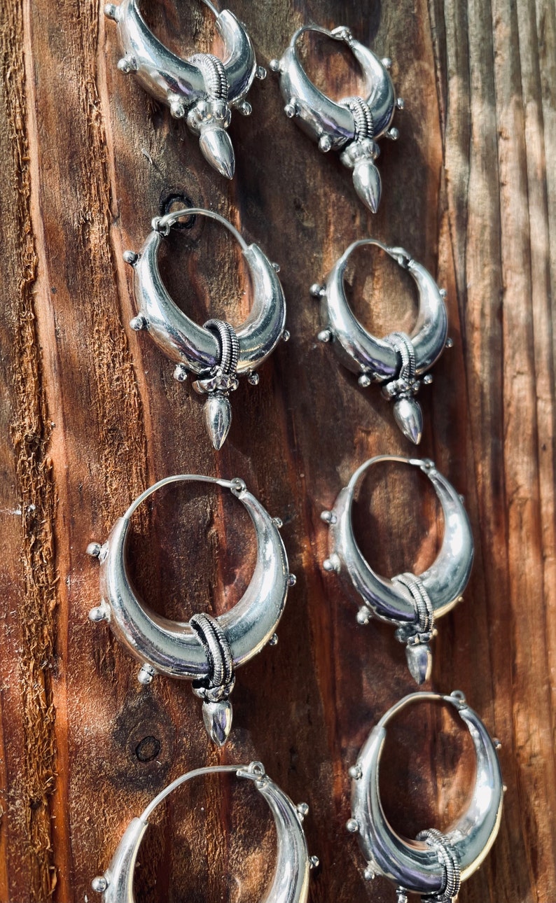 Tribal Chunky Silver Hoops Ethnic / Boho / Unisex / Mens / Rustic / Psy / Gypsy / Spiral / Hippie / Bohemian / Festival / style image 2