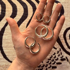 Small Sterling Silver Chunky Hoop Earrings 925 / Hypoallergenic / Classic Jewelery / Rustic / Bohemian / Hippie / Chunky / Fashion Style