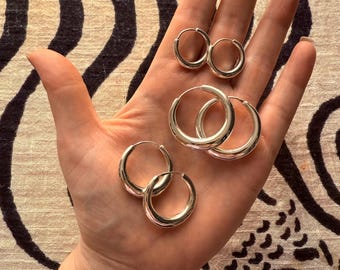 Small Sterling Silver Chunky Hoop Earrings 925 / Hypoallergenic / Classic Jewelery / Rustic / Bohemian / Hippie / Chunky / Fashion Style