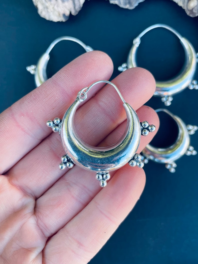 Silver Chunky Hoop Earrings / Ethnic / Rustic / Bohemian / Gold / Gypsy / Spiral / Hippie / Chunky / Festival / style image 3