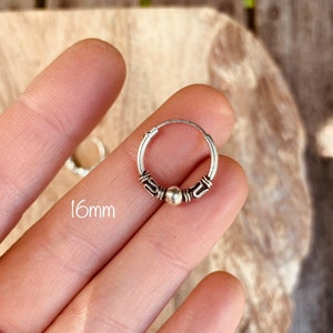 Orecchini Clicker Bali Fine Creoles Argento 925 / Tribale / Rustico / Etnico / Hippie / Boho / Boho / Festival 16mm