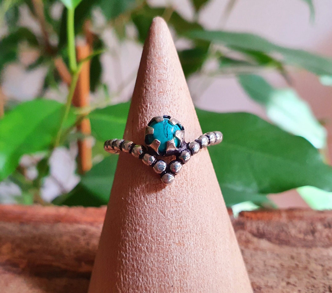 Bague Boho En Argent Tibétain Avec Pierre Turquoise - Taille Ajustable, Style Ethnique Et Gypsy, Neuf Sans Emballage