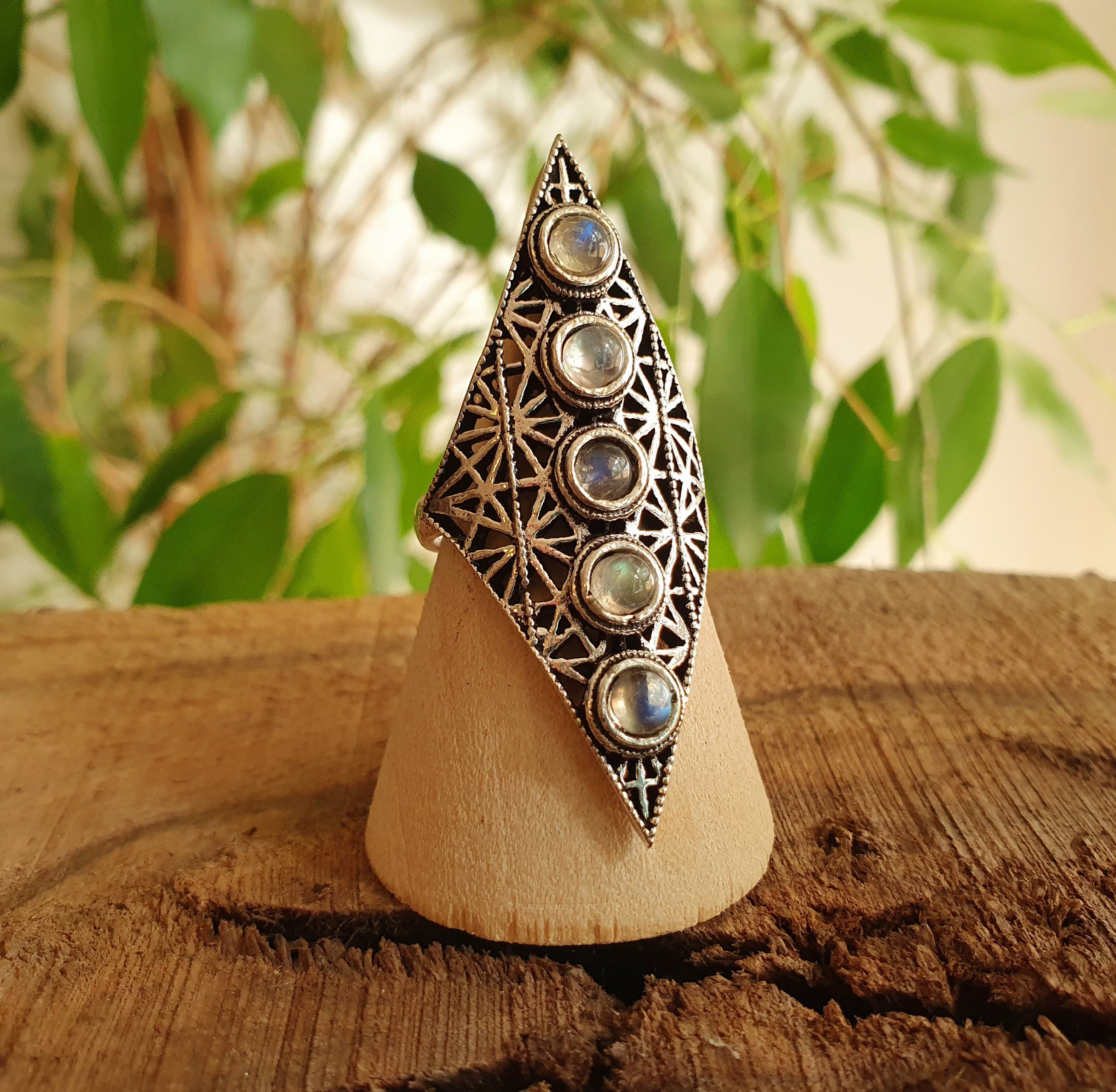 Round Moonstone Ring In 925 Sterling Silver - Ethnic Boho Vintage Ring, Delicate Tribal Gypsy Style Jewelry - View #3