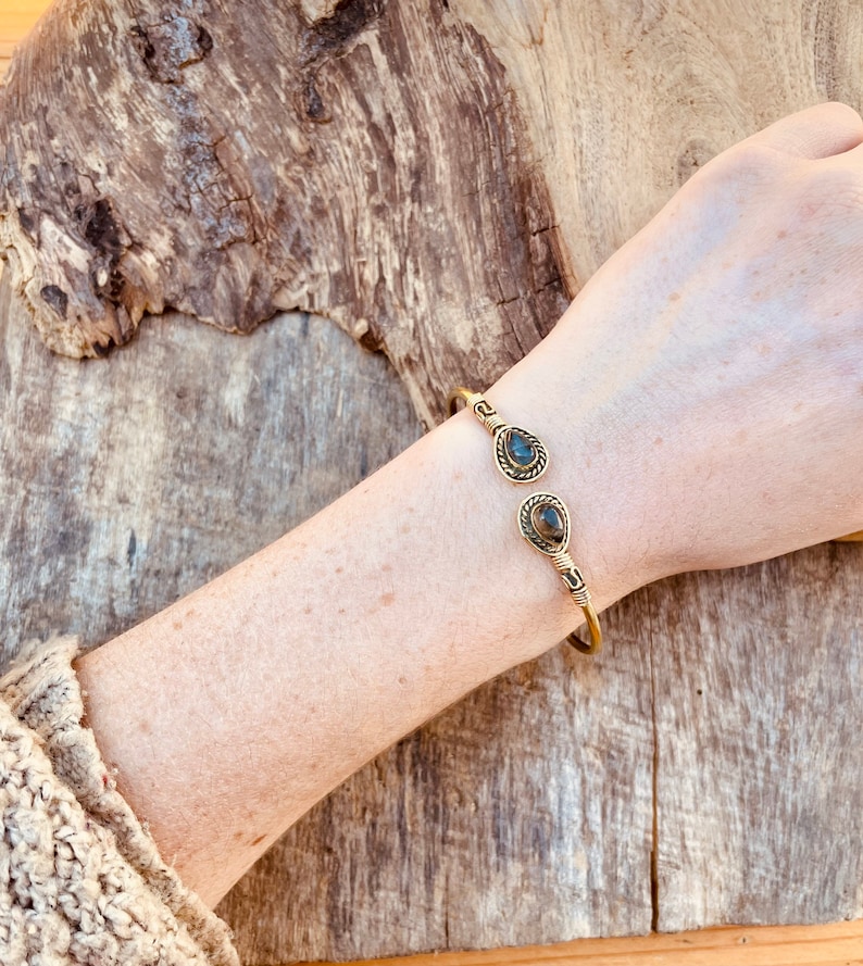 Labradorite Boho Bracelet / Bangle / Brass / Ethnic / Rustic / Bohemian / Hippie / Gypsy / Psy / Chic / Jewellery / Body / Adjustable image 4