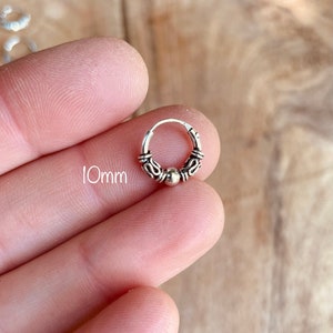 Orecchini Clicker Bali Fine Creoles Argento 925 / Tribale / Rustico / Etnico / Hippie / Boho / Boho / Festival 10mm