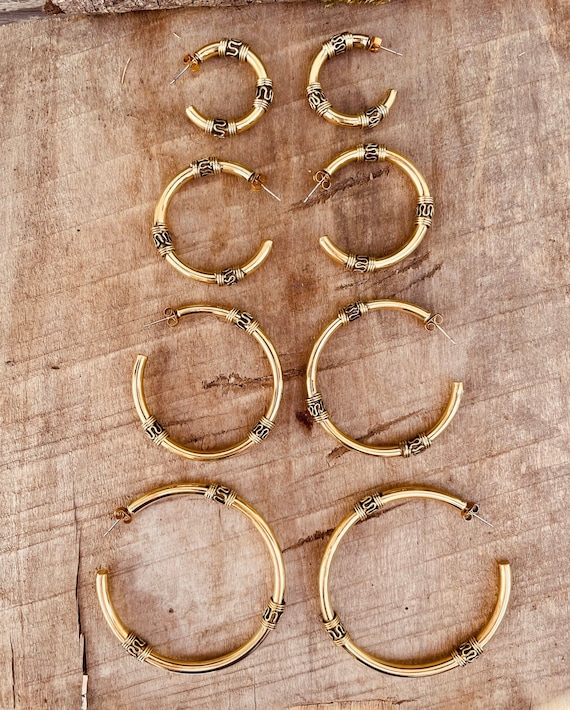 Orecchini Boho, Orecchini a cerchio, Orecchini a cerchio in oro, Orecchini egiziani, Orecchini tribali, Orecchini in vetro ceco, Orecchini etnici, Orecchini da donna, Regalo - Italia