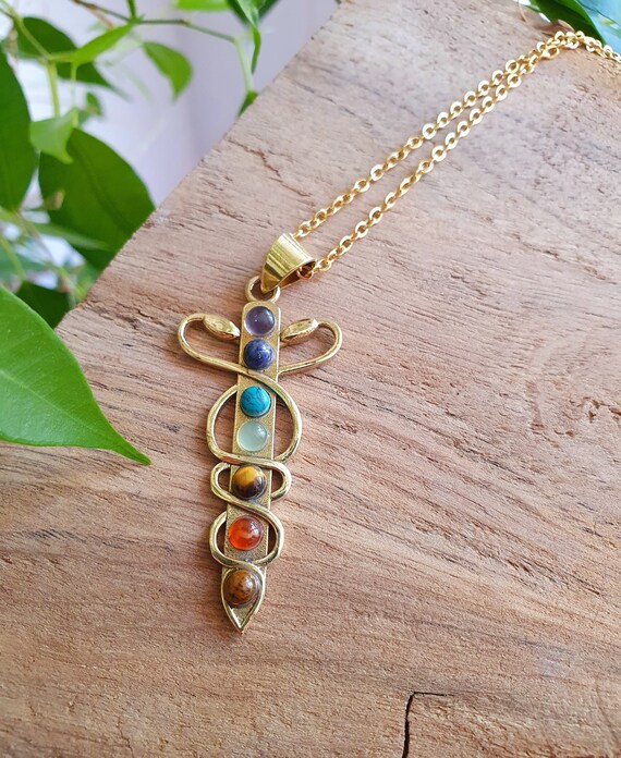 Gold Seven 7 Chakras Necklace / Hypoallergenic / Brass / Yoga