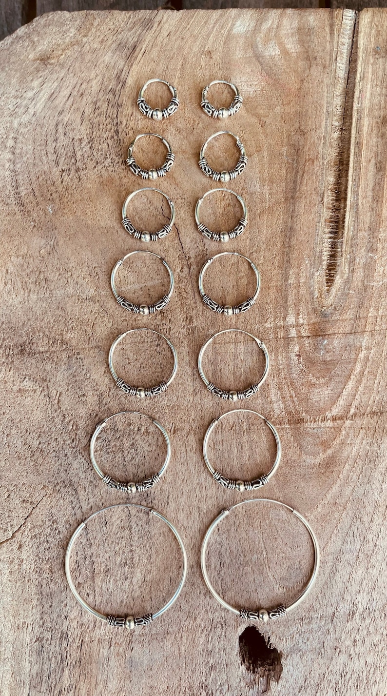 Sterling Silver 925 Hoop Earrings Bali Style Sleeper Dainty Hypoallergenic / Ethnic / Rustic / Bohemian / Gypsy / Hippie / Festival / style zdjęcie 2