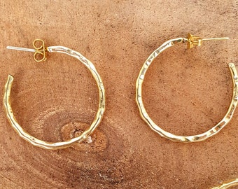 Elegantes Aros de Oro Pendientes Martillados Latón / Boho Rústico Étnico Clásico XL XS Aros Hippie Tribal Boho Festival Ora