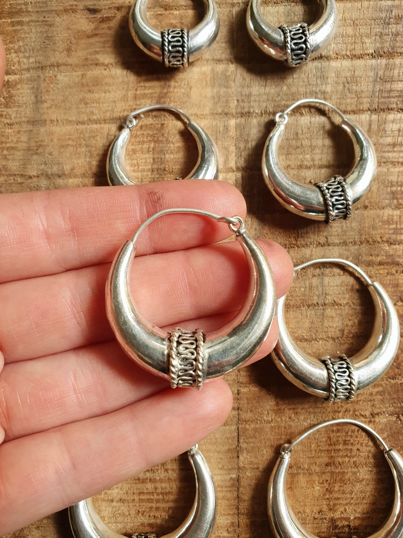 Silver Tribal Hoop Earrings / Ethnic / Rustic / Bohemian / Gold / Gypsy / Spiral / Hippie / Chunky / Festival / style image 5