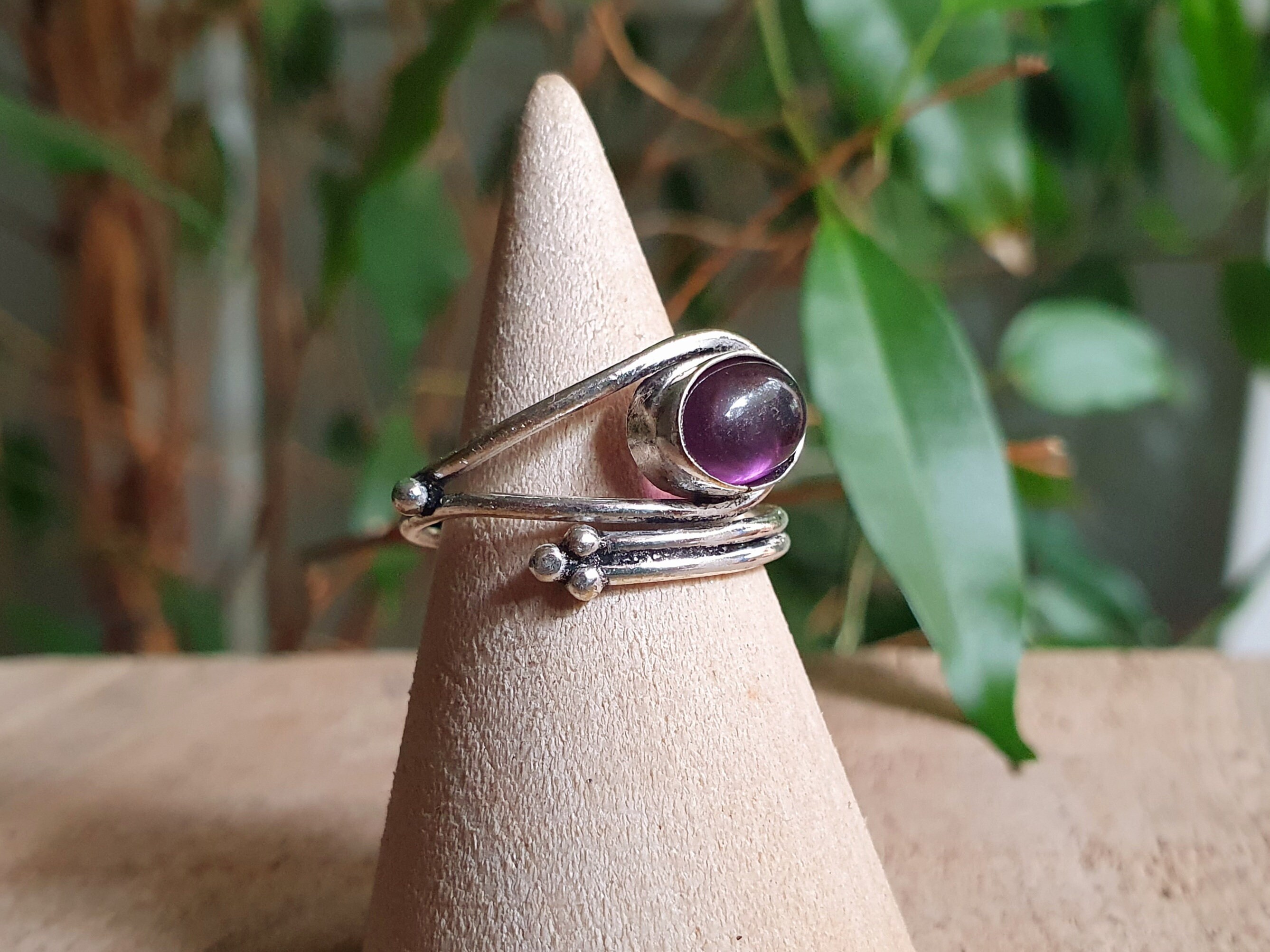 Square Amethyst Sterling Silver Ring - Delicate Vintage Boho Ring For Women, Size 8, With Velvet Bag - View #5