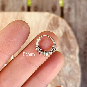 Orecchini Clicker Bali Fine Creoles Argento 925 / Tribale / Rustico / Etnico / Hippie / Boho / Boho / Festival 12mm