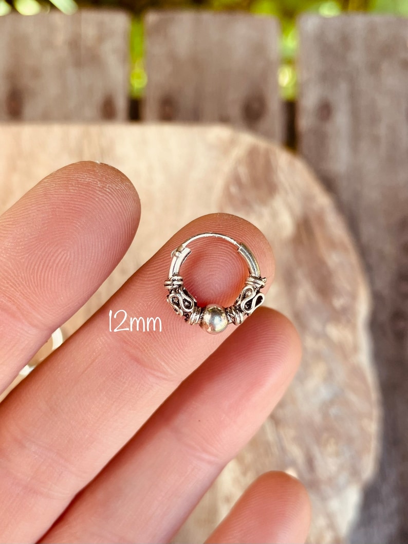 Orecchini Clicker Bali Fine Creoles Argento 925 / Tribale / Rustico / Etnico / Hippie / Boho / Boho / Festival 12mm