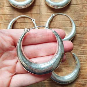 Chunky Silver Hoops Thick Hoop Earrings Ethnic / Boho / Vintage Unisex / Mens / Rustic / Psy / Gypsy / Spiral / Hippie / Tribal zdjęcie 10