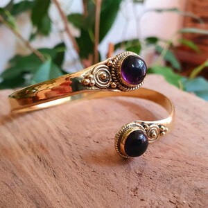 Amethyst Bracelet Boho Brass Bangle / Amethyst / Brass / Arm Bracelet / Ethnic / Rustic / Bohemian / Hippie / Gypsy / Psy / Birthstone image 4