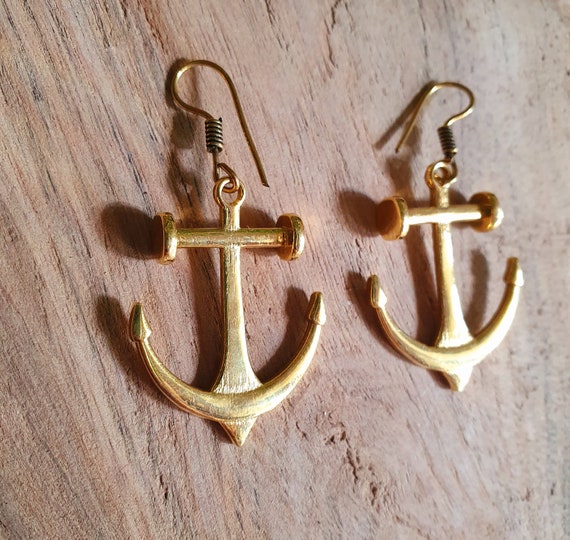 Anchor Earrings Brass Sailor Sea Ocean Boat Nautical