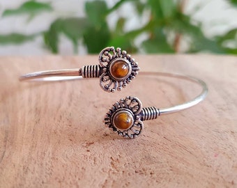 Boho Heart Bracelet / Bangle / Tiger Eye / Silver / Ethnic / Rustic / Bohemian / Hippie / Gypsy / Love / Jewellery / Body / Adjustable