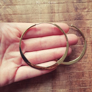 Rustic Gold Hoops / Hammered Flat / Brass Hoops / Ethnic Boho Classic XL Bohemian Chic Gold Gypsy Spiral Hippie Hiphop Festival image 6