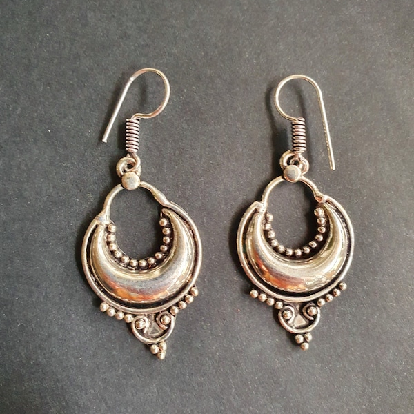 Ethnic Silver Dangle Earrings / Illuminati / Mandala / Geometric / Rustic / Hippie / Gypsy / Psy / Boho / Bohemian /