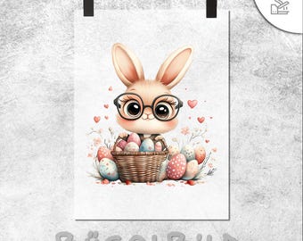 Conejo de Pascua termoadhesivo con gafas / Parche de Pascua termoadhesivo / Conejo de Pascua termoadhesivo / Impresión DTF / Transferencia DTF