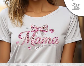 Transferencia termoadhesiva para mamá / Transferencia termoadhesiva para el Día de la Madre / Lámina termoadhesiva para mamá con lazo brillante / Impresión DTF / Transferencia DTF