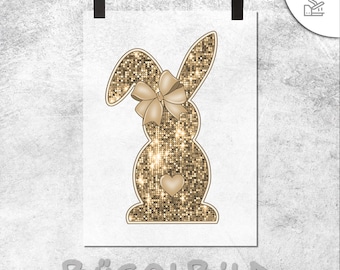 Transferencia termoadhesiva de conejito de Pascua con purpurina / Transferencia termoadhesiva de Pascua / Película termoadhesiva de conejito de Pascua / Impresión DTF / Transferencia DTF