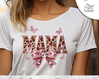Transferencia termoadhesiva para mamá / Transferencia termoadhesiva para el Día de la Madre / Lámina termoadhesiva para mamá con lazo brillante / Impresión DTF / Transferencia DTF