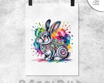 Parche termoadhesivo de conejito de Pascua (colorido) / Parche termoadhesivo de Feliz Pascua / Película termoadhesiva de conejito de Pascua / Impresión DTF / Transferencia DTF