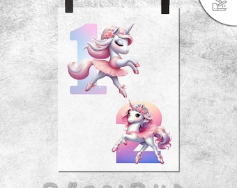 Parche termoadhesivo de unicornio con número / Lámina termoadhesiva / Números de unicornio / Cumpleaños / Aplicación para camiseta / Impresión DTF / Transferencia DTF