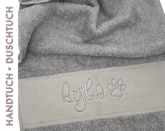 Handtuch mit Namen und Pfote bestickt  / Duschtuch bestickt  / Handtuch personalisiert mit Namen und Pfote  / Hundehandtuch