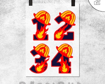Número termoadhesivo de bombero / Película termoadhesiva / Números / Cumpleaños / Aplicación para camiseta / Impresión DTF / Transferencia DTF