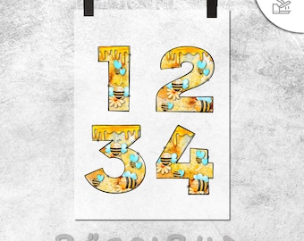 Transferencia termoadhesiva de abejas con números / película termoadhesiva / números / cumpleaños / aplique para camiseta / impresión DTF / transferencia DTF