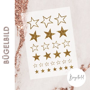 Bügelbild Sterne Glitzer A5 Bogen / Glitzersterne / Weihnachtssterne / Adventskalender