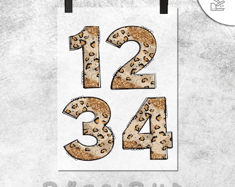 Parche termoadhesivo con estampado de leopardo brillante / Lámina termoadhesiva / Números / Cumpleaños / Aplicación para camiseta / Impresión DTF / Transferencia DTF