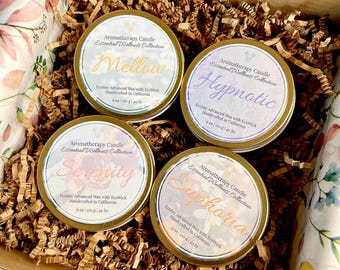 Soy Candle Gift Box, Candle Gift Set, Set of 4 Aromatherapy Candles, 6 oz. Tins, Eco-Friendly, Nontoxic, The Essential Wellness Collection