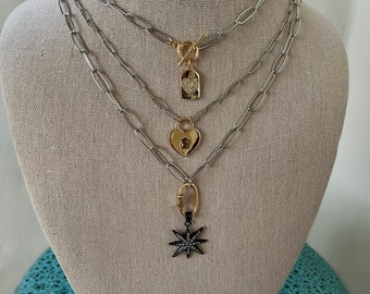 Two tone thin link necklaces